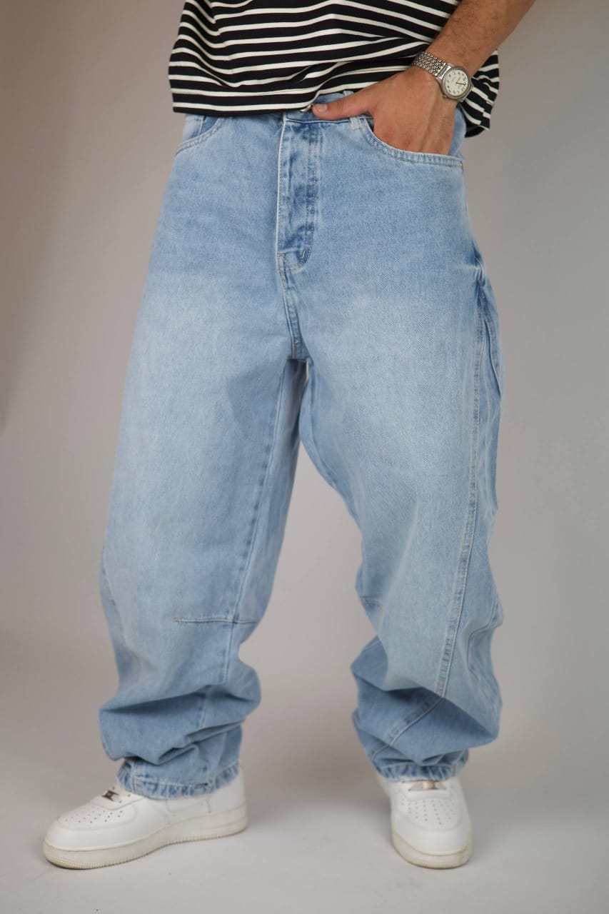 Ice Wash Balloon Jeans — Pale Blue