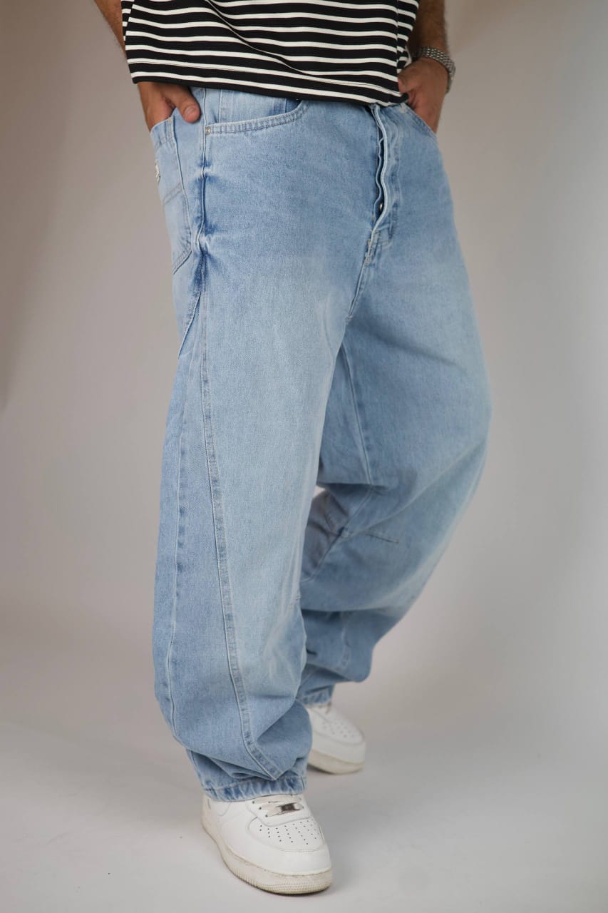 Ice Wash Balloon Jeans — Pale Blue