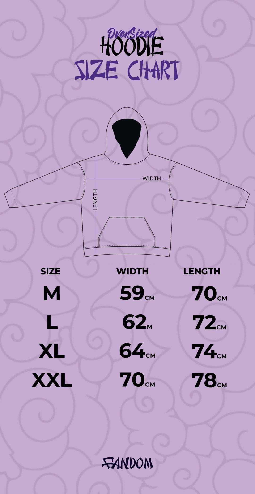 Size chart for Exclusive Naruto