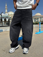 Black balloon jeans — front view