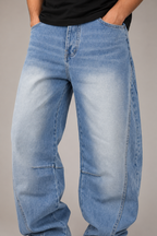 Light blue balloon jeans detail — AI-assisted editorial image