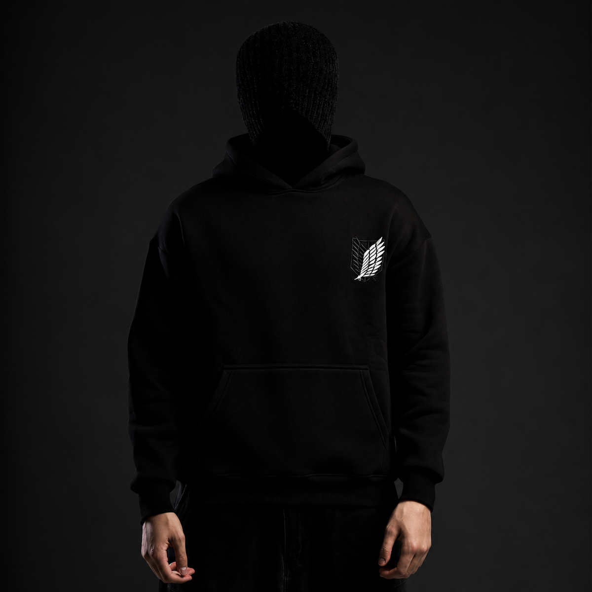Freedom Black Hoodie — front view, pullover without zipper
